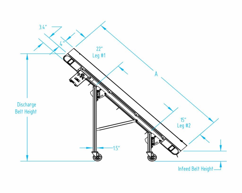 Schematic drawing showing side view of Milacron's EAC incline conveyor.